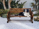 Rustic 2-Person Wooden Wagon Wheel Bench with Slatted Seat and Backrest, Brown 92221888