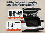 Portable Folding Picnic Chair Set with Umbrella, 2-Person Outdoor Camping Chairs Cup Holders, 65581763
