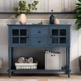 Sideboard Console Table with Bottom Shelf, Farmhouse Wood/Glass Buffet Storage Cabinet Living Room 49268147