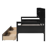 Twin size Daybed, Wood Slat Support, with Bedside Shelves and Two Drawers, Espresso N708P245183P