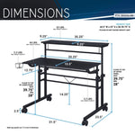 ZUN Rolling Writing Desk with Height Adjustable Desktop and Moveable Shelf, Black 62324553