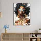 African American Woman Canvas Wall Art Black Girl with Curly Hair Sunglasses Orange Headwrap W3374P322229