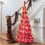 6FT Red Pop-Up Christmas Tree with 150 Warm White LED Lights, Ornaments Included 4 Ribbons, Bow, 47979729