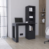 ZUN Iowa Computer Desk with 1-Cabinet and 4-Tier Bookcase B200P188864