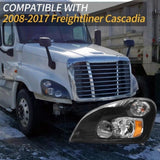 Headlight Assembly Compatible with 2008-2017 Freightliner Cascadia, LED Headlamps Assembly Black W1155P284562