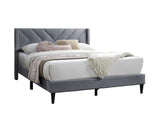 Elegant Modern Gray Velvet Upholstered Queen Size Bed Clean Lines Design Headboard 1pc Bedframe B011P238925