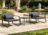 3-Piece Outdoor Wicker Rocking Chair Set, Patio Conversation Furniture with Tempered Glass Side 11188806