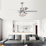 ZUN Crystal Ceiling Fan Reversible Blades 3 Wind Speeds Remote Control for Bedroom Living Dining Room W1592P162638