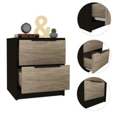 ZUN Kaia Nightstand , End Table, Side Table Two Drawers, Metal Handle -Black / Pine B20092065