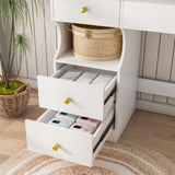 White dressing table, mirror and LED light, 5-drawer dressing table, movable and hidden mirror, 25456089