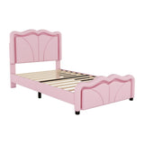 Twin Size Upholstered Platform Bed with Curve Shaped and Height-adjustbale Headboard,LED Light 04179542