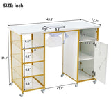 Manicure Table, Marbling Texture Nail Table with Electric Downdraft Vent,Wrist Cushion, Lockable WF315417AAK