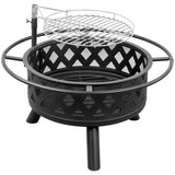 30in Outdoor Metal Fire Pit with Cooking Grates Black 29194477