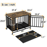 Dog House Furniture, Wooden Dog House Dining Table with Iron Door and Tray for Medium/Small Dogs W1580P321353