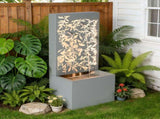 30.71"H Light Gray Metal Leaf Cutout Outdoor Water Wall Fountain with LED Lights, Modern Waterfall N765P355061G