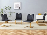 Black PU Dining Chair Set.Uniquely designed black dinings. PU material, paired with gold metal W2920P233520