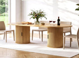 70.9" Oval Dining Table for 6 People, Fluted Cylindrical Pedestals with Roll-up Door Storage 67261607