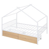 ZUN Full Size Metal House Bed with Two Drawers, White MF323484AAK