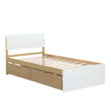 Modern Twin Bed Frame With 2 Drawers For White High Gloss Headboard and Footboard With Light Oak W697131330