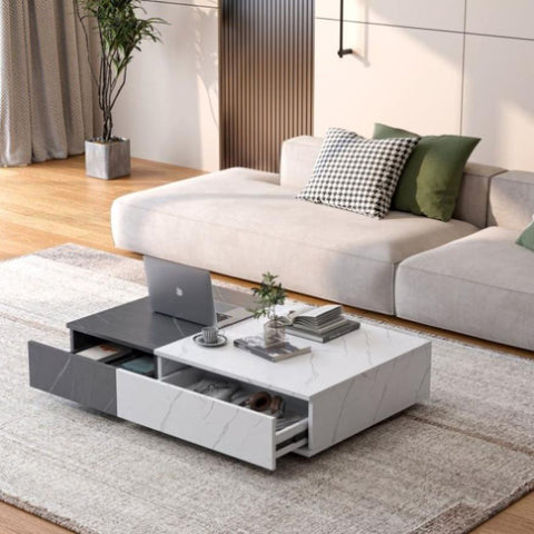 ZUN Modern style black and white coffee table with two storage spaces W1320P193296