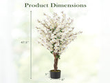 White Faux Plum Blossom Plant with Solid Wood Trunk 35065483