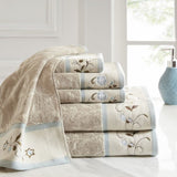 ZUN Embroidered Cotton Jacquard 6 Piece Towel Set B03598766