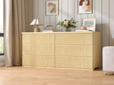 Modern Natural Wood 6 Drawer Dresser, Wave Panel Drawer Fronts, Storage Cabinet, Versatile Chest of W409P371357