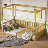 Twin Size Canopy Bed Frame with Guardrails for Kids,Floor Bed Twin with Four Poster Design,Kids W1858P252839