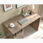 ZUN Home Office Desk Hazelnut One Cabinet Three Shelves Faux Barn Door on Metal Euro Hinges Modesty B107P218344