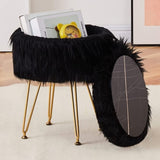 Faux Fur Storage Ottoman Round Furry Vanity Stool with Marble Tray, Compact 95916747