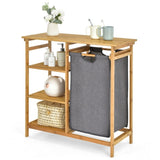 Bamboo Laundry Hamper Stand with 3-Tier Open Shelves 79290074
