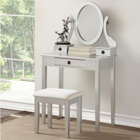 ZUN Moniys Wood Moniya Makeup Vanity Table and Stool Set, Silver T2574P163834