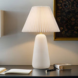 ZUN Textured Ceramic Table Lamp with Fluted Fabric Shade White See below B035P264542