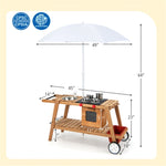 ZUN Play House Toy,Wooden Play Cart,Game Car with Sun Proof Umbrella 00867903