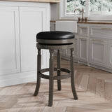 ZUN 30" Bar Stool, Weathered Gray Finish, Black Leather Seat B04660735