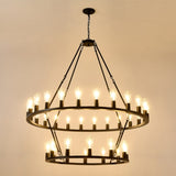 48 Inch Black Extra Large Wagon Wheel Chandelier, 2 Tier 36-Lights Farmhouse Industrial W1592P264827