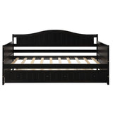 Twin Wooden Daybed with Trundle Bed, Sofa Bed for Bedroom Living Room, Espresso WF192861AAP