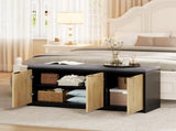 Vividwood 2-Tier Shoe Storage Bench with 3 Doors & Adjustable Shelf, Removable Padded Seat Cushion, T5618P505963