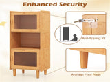 Natural Bamboo 3-Cube Storage Cabinet, Acrylic See-Through Doors & Open Compartment 74346407