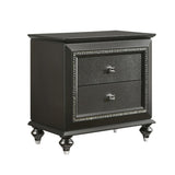 Solid Rubberwood Nightstand with 2 Drawers in Metallic Gray Finish B016P261446