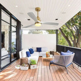 Indoor 52 Inch Ceiling Fan With Dimmable Led Light 6 Speed Remote Gold 3 Wood Blade Reversible DC W934P145947