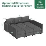 Modular 5-Seater Sectional Sofa with 2 Ottoman, Convertible U Shaped Sofa Couch with with Storage, B2716P356036