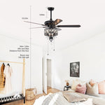 ZUN 52'' Shade Ceiling Fan Lamp With Remote Control,3 Speed ,4 Timing , 5 Reversible Blades W1592P192270