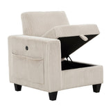 Modern Living Room Furniture 1pc Beige Chair with One Arm, Storage Pouch and Charging Ports Corduroy B011P206261
