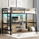 ZUN Metal Twin XL Size Loft Bed with Power Outlet and LED Lighted, Space-Saving, Noise Reduced, Black W1307P192840