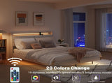 Full Floating Bed Frame LED Light and Charging Station Upholstered Platform Bed Frame Full Size W636P311067