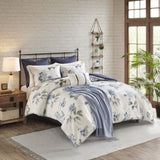 7 Piece Printed Seersucker Comforter Set with Throw Blanket Blue King/Cal King B03597122