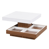 ZUN ON-TREND Modern Square 360&deg;Rotating Coffee Table with Three Detachable Tray, 2-Tier Farmhouse Wood N721P191981K