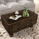 Solid Wood Rectangle Coffee Table for Living Room, 40-Inch Antique Coffee Table with 4 Drawers, Wood W1202P176740