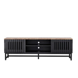 63 Inch Mid Century Modern TV Stand with Slatted Grille Striped Doors, TV Stand with Storage, W578P193305